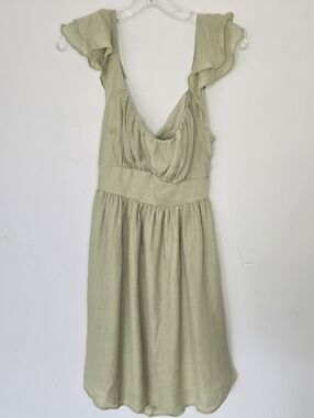 Zbella Light Sage Ruffle Sleeve Women's Dress | Large